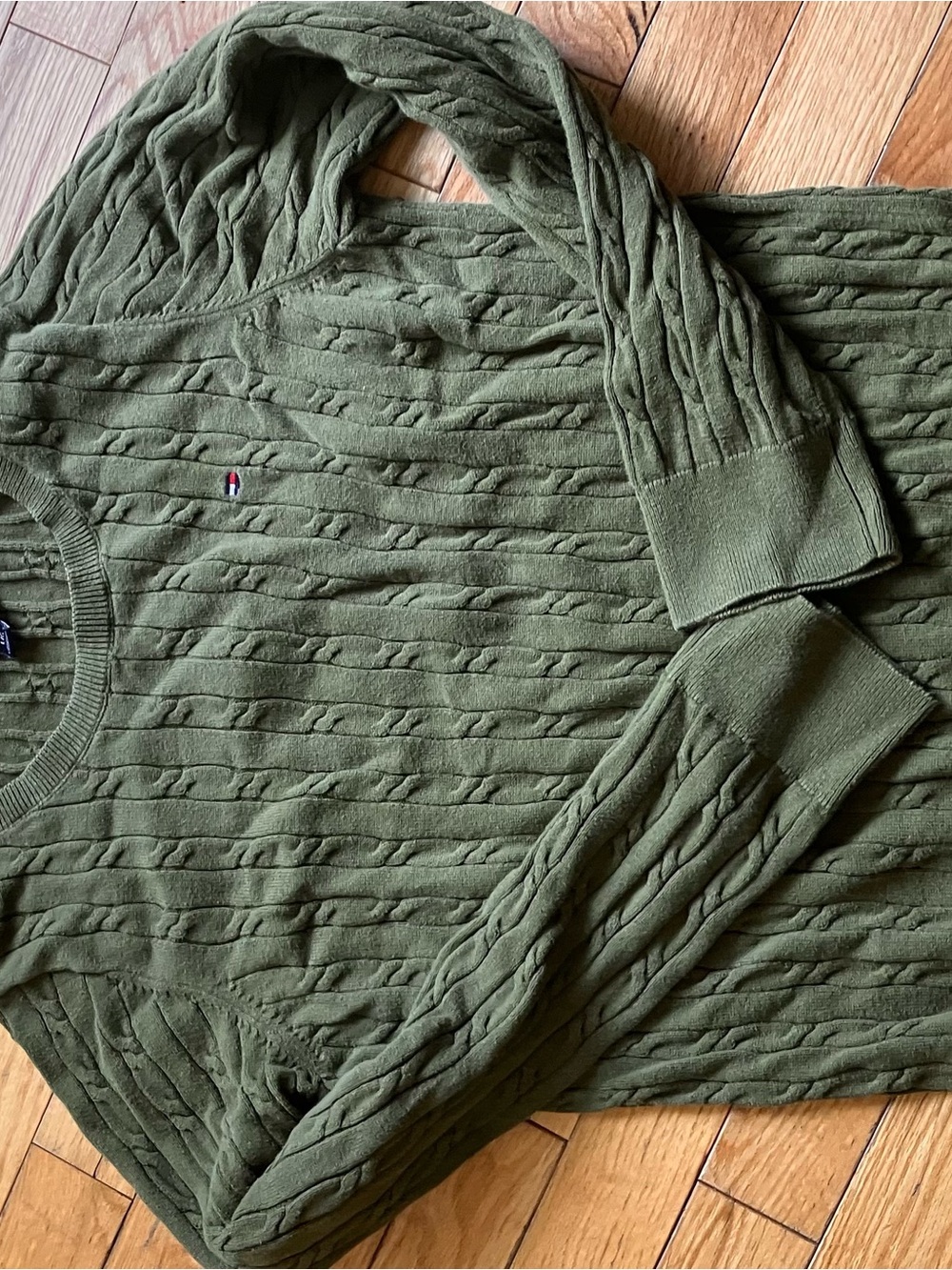 Tommy Hilfiger Olive Green Cable Knit Sweater